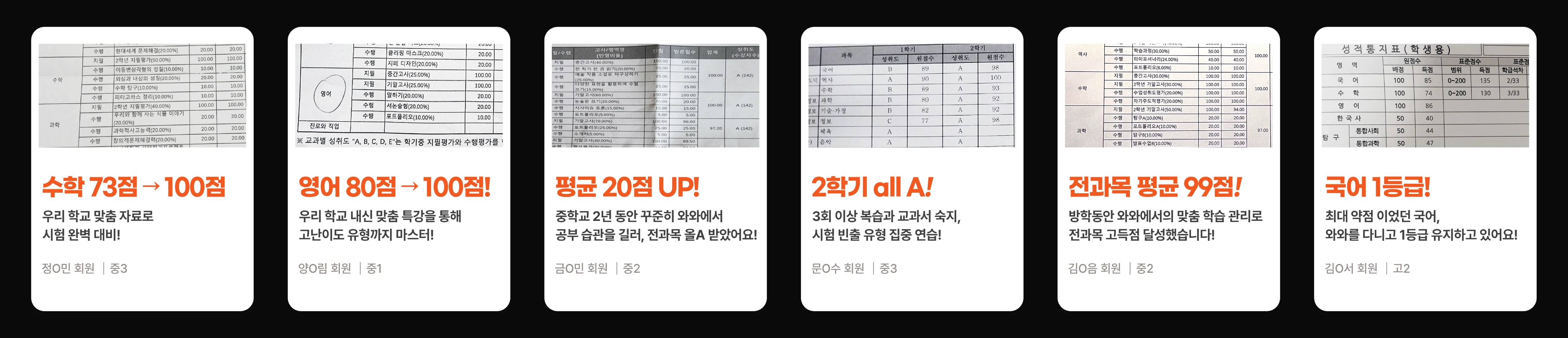 장지동 공부방 성적 향상 사례